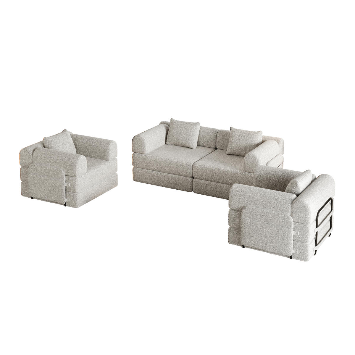 SCHLAFSOFA 2-in-1 aus Chenille, mit Armlehnen-Staufach, 91,4/183,8/69,8 cm, Beige - Beige, Textil (91.4/69.8/183.8cm) - Redom