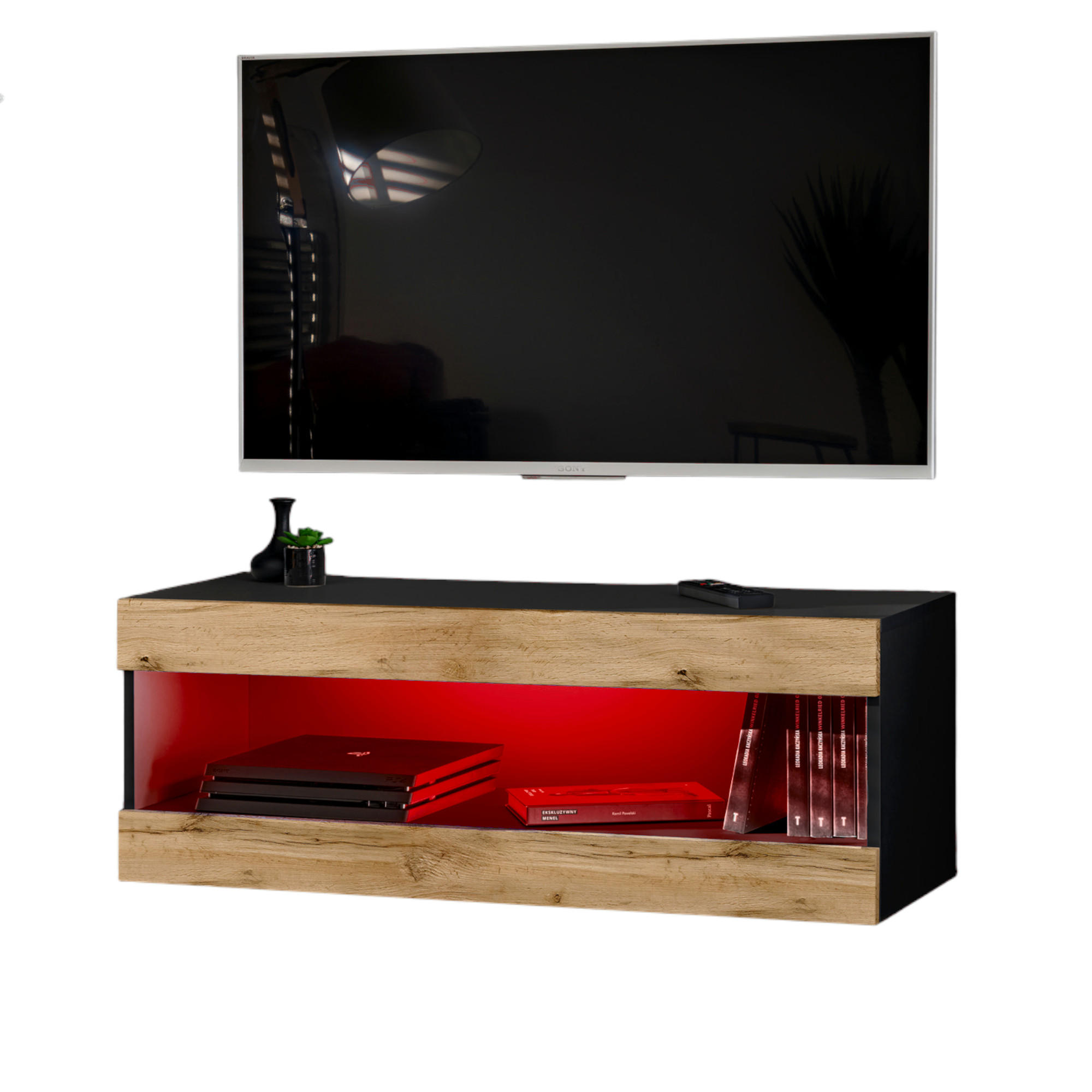Komodee Hängeboard Eiche Wotan, Schwarz 100x36x35 cm