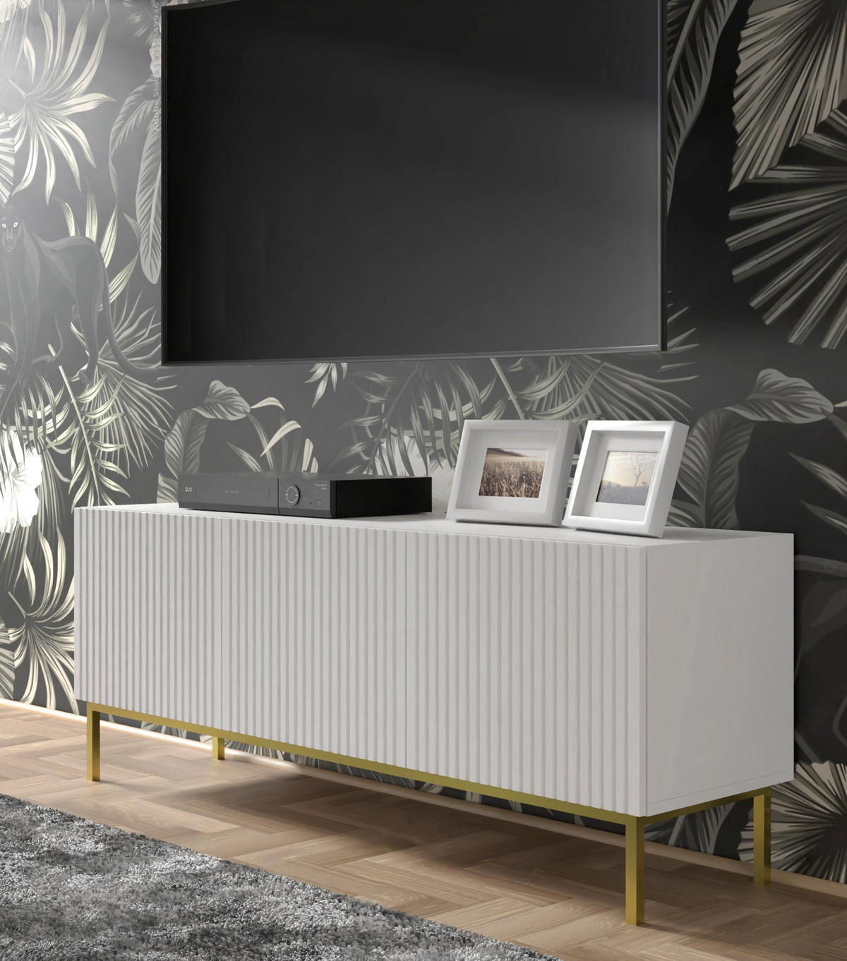 TV LOWBOARD Weiß, Weiß, Schwarz 150/56/42 - Schwarz/Weiß, Holzwerkstoff (150/56/42cm) - RAUMHIRSCH FURNITURE