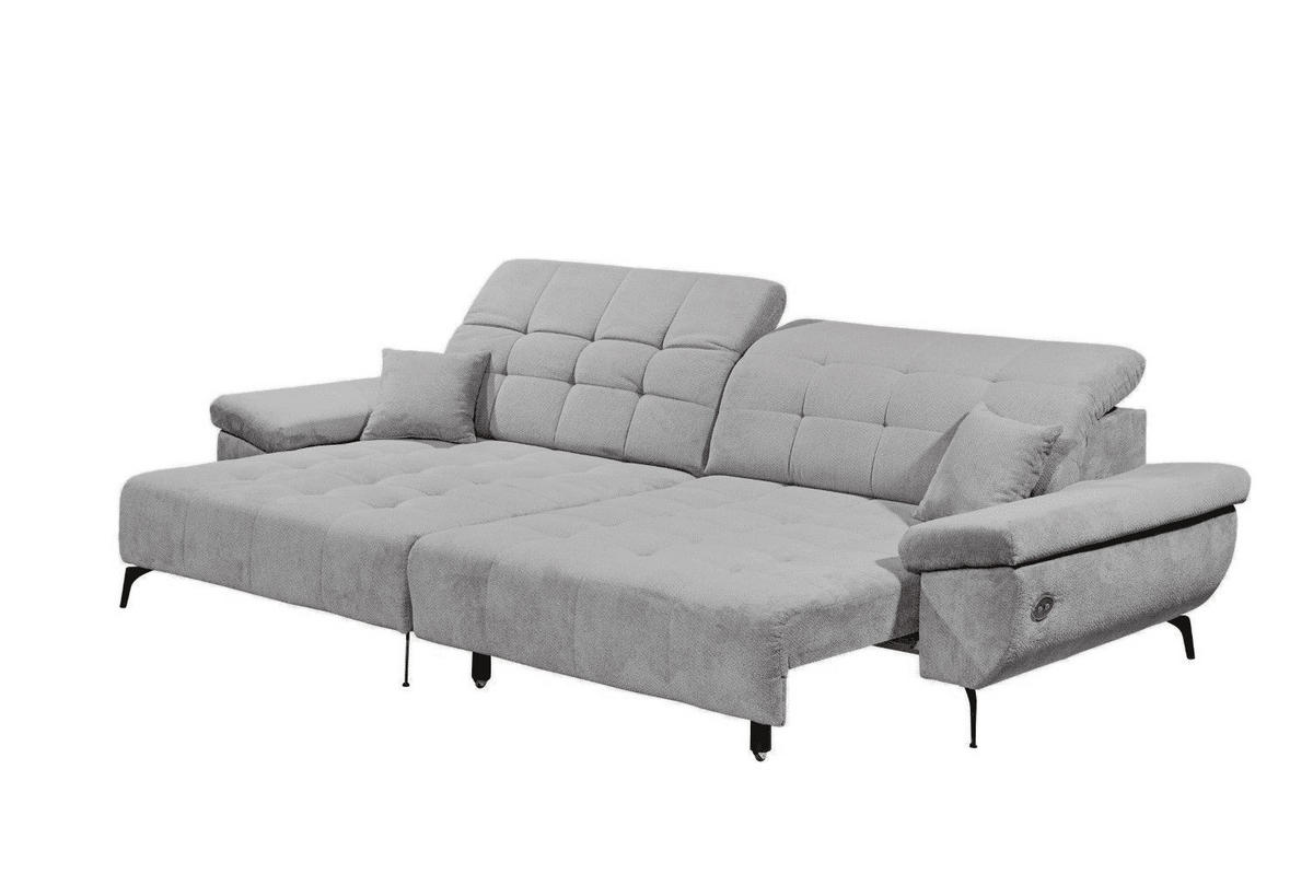 ECKSCHLAFSOFA mit Schlaffunktion & elektrischer Sitztiefenverstellung - Hellgrau/Schwarz, Holz/Holzwerkstoff (297/170cm) - ed exciting design