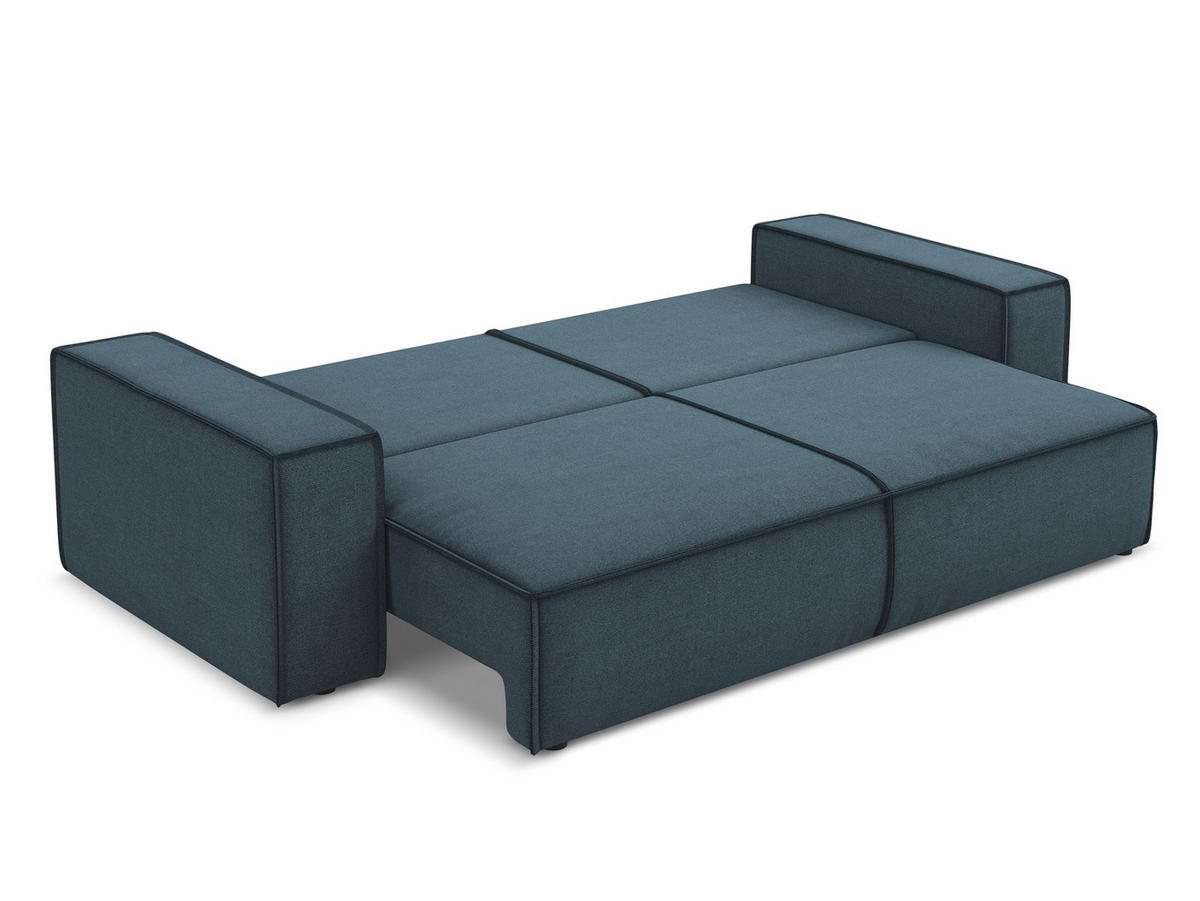 3-SITZER SOFA mit Schlaffunktion Strukturstoff Stoff Blau - Blau/Blaugrau, Kunststoff/Textil (255/85/105cm) - Makamii