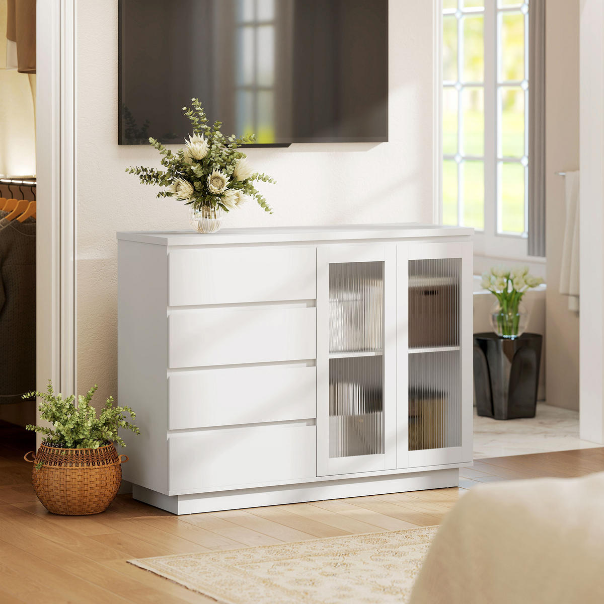 SIDEBOARD DE-11244 4 Schubladen Weiß - Weiß, Holzwerkstoff (120/91/40cm) - ComfortXL