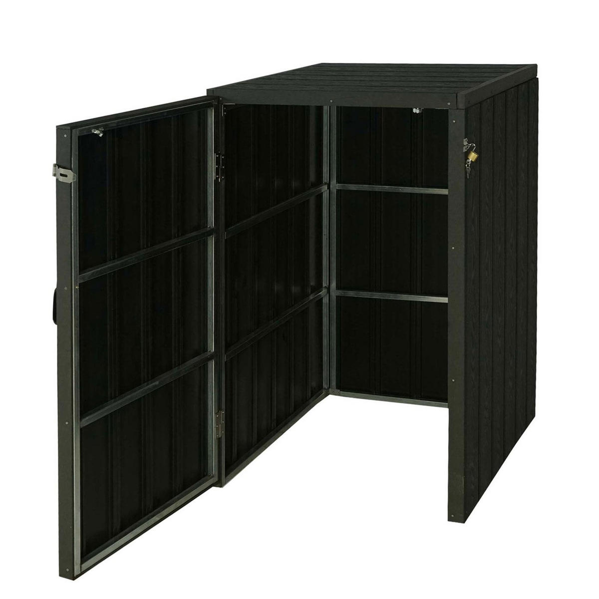 MÜLLTONNENBOX XL 1er-/2er-WPC HxBxT 117x80x105cm Metall Holzoptik erweiterbar Anthrazit - Anthrazit, Metall (80/117/105cm) - PROREGAL