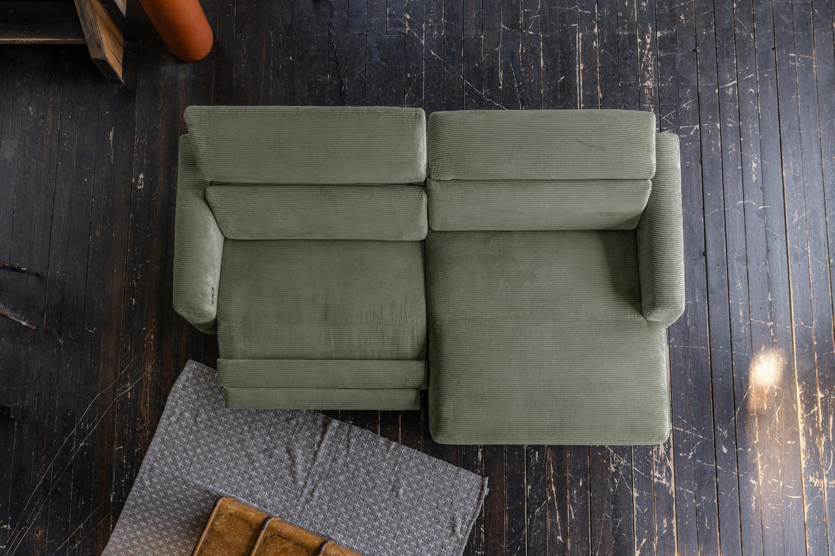 ECKSOFA LAISKA Grün Cord Relaxfunktion - Schwarz/Olivgrün, Textil/Metall (282/177cm) - KAWOLA