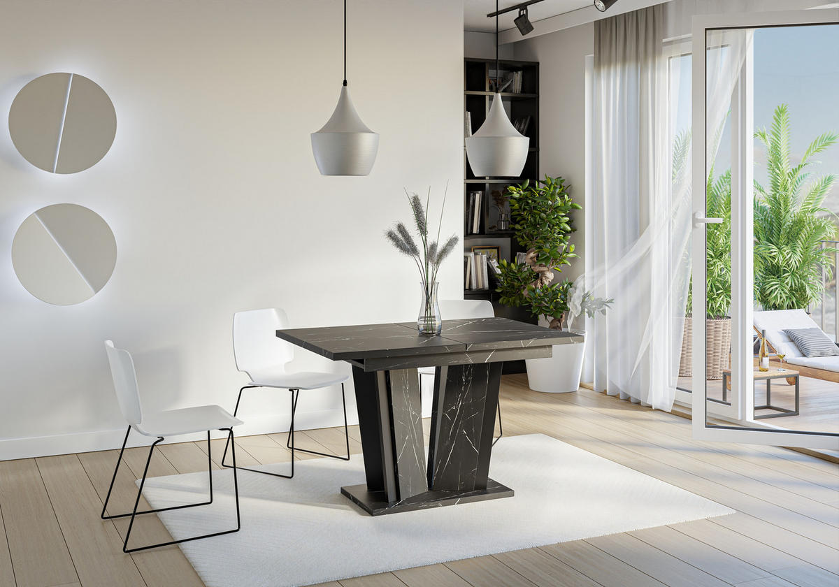 ESSTISCH Ausziehbar 120 - 160 cm Schwarz Marmoroptik - Schwarz, Holzwerkstoff (120/80/75cm) - PROSPERO