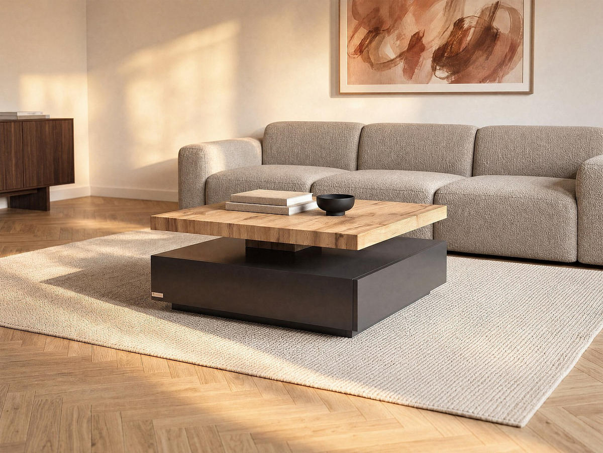 COUCHTISCH - 80 cm x 80 cm - holz - anthrazitgrau, naturfarben hell Kyria - Anthrazit/Naturfarben, Holz (80/80/36cm) - Vente-Unique