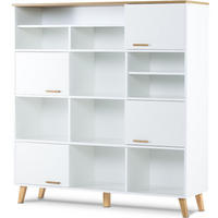SCHRANKWAND FRISK 8 Einlegeböden und 4 Türen, weiß - Eichefarben/Weiß, Eichenholz/Holzwerkstoff (150/160/46cm) - KONSIMO®