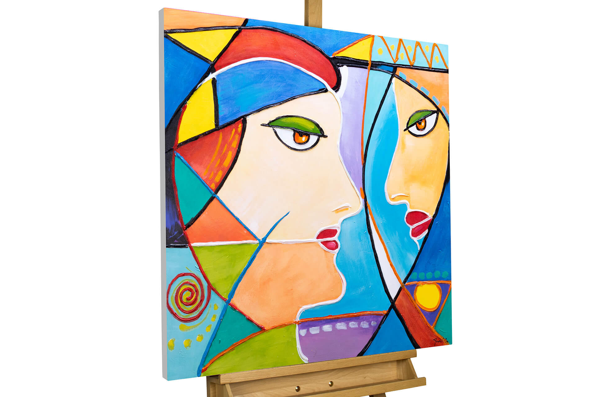 ACRYLBILD HANDGEMALT 87/87 cm - Blau/Gelb, Holz/Textil (87/87cm) - KUNSTLOFT