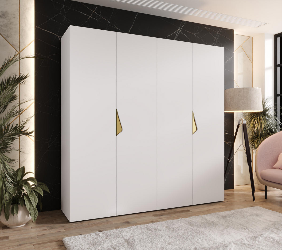 DREHTÜRENSCHRANK 202/200/52 4-türig - Goldfarben/Weiß, Holz/Metall (200/202/52cm) - Abiks Möbel