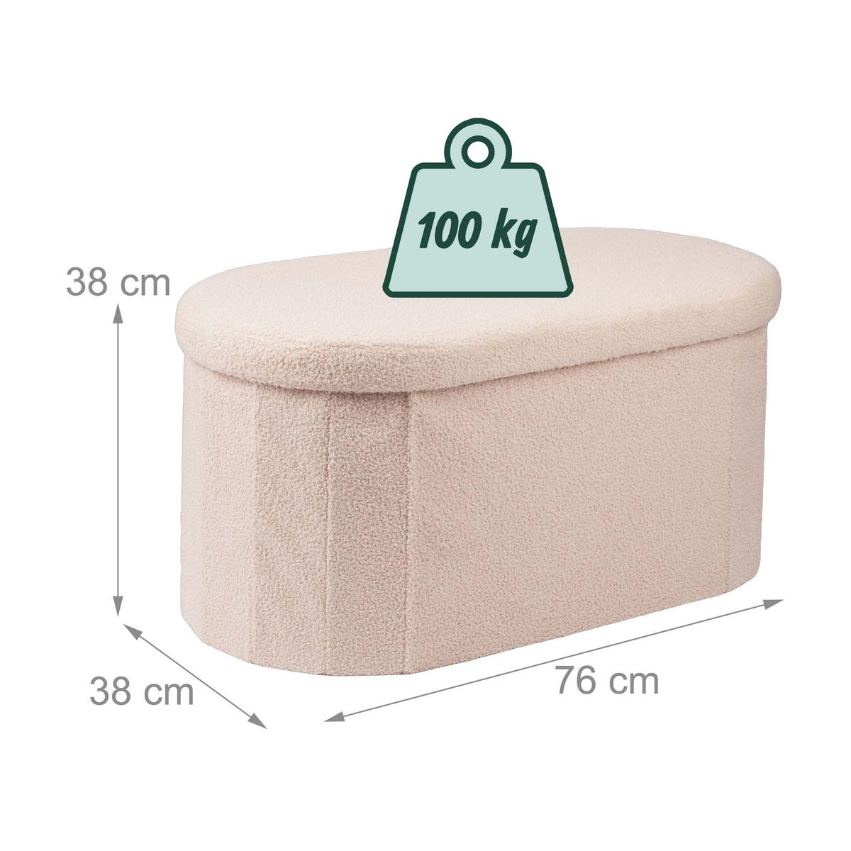 LAVICE Béžová s úložným prostorem teddy čalounění 76 cm - béžová, kompozitní dřevo/textil (76/38/38cm) - Relaxdays