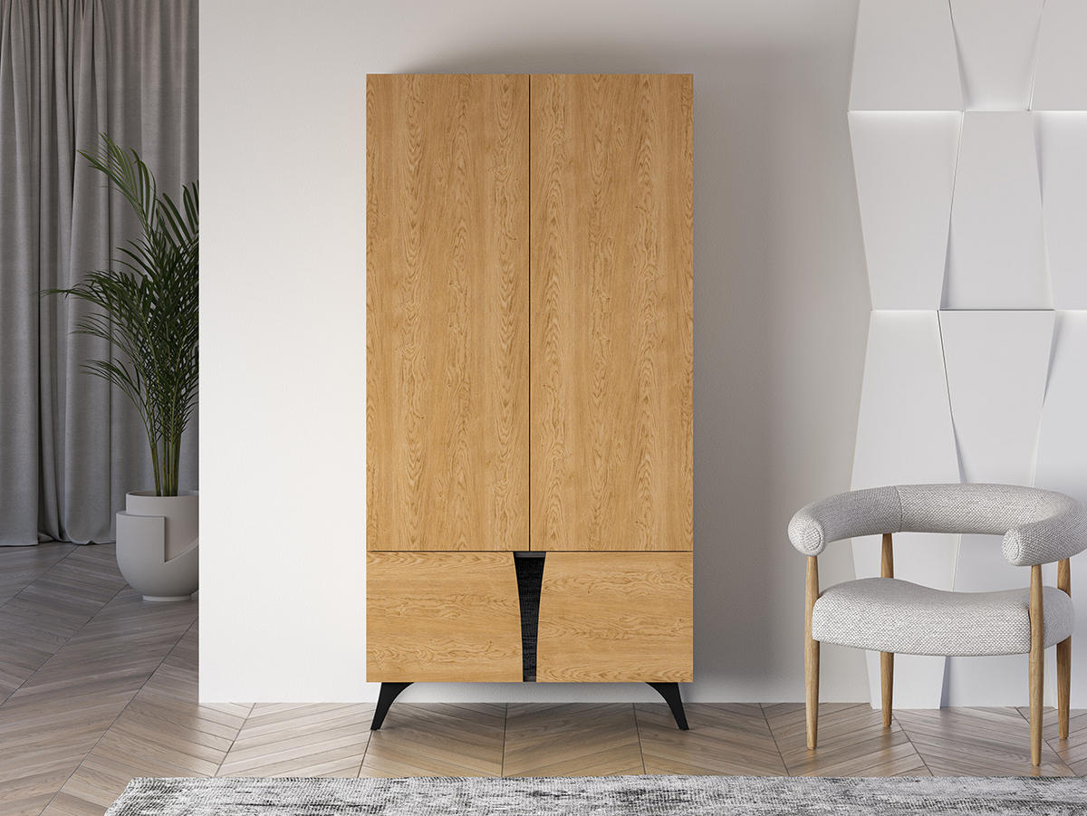 GARDEROBENSCHRANK Toscania Eiche / Schwarz 95 / 53 / 190cm - Eichefarben/Schwarz, Holz/Holzwerkstoff (95/190/53cm) - Feldmann-Wohnen