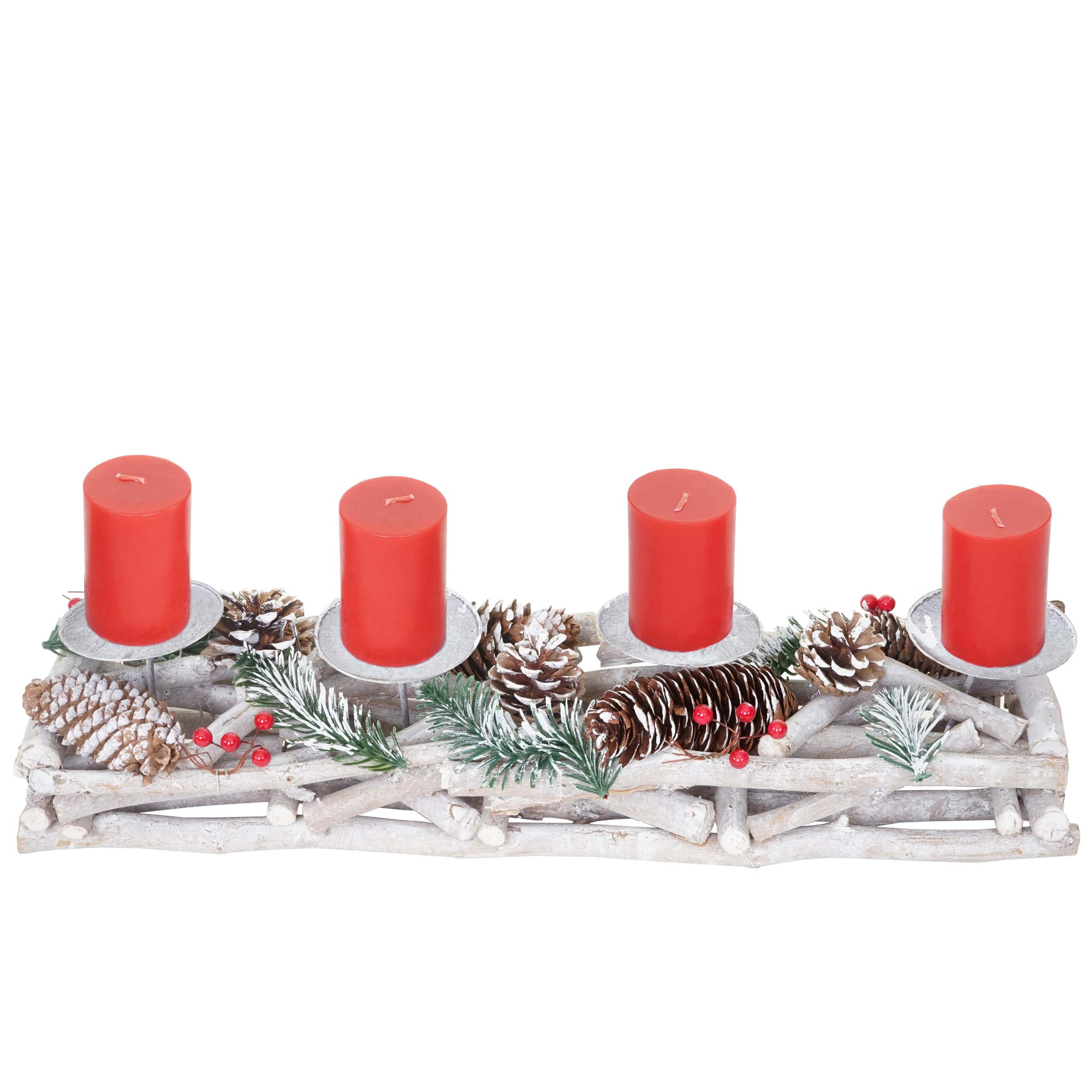 ADVENTSKRANZ LÄNGLICH HOLZ KERZEN ROT Weiß, Rot - Rot/Weiß, Holz (11cm) - MCW