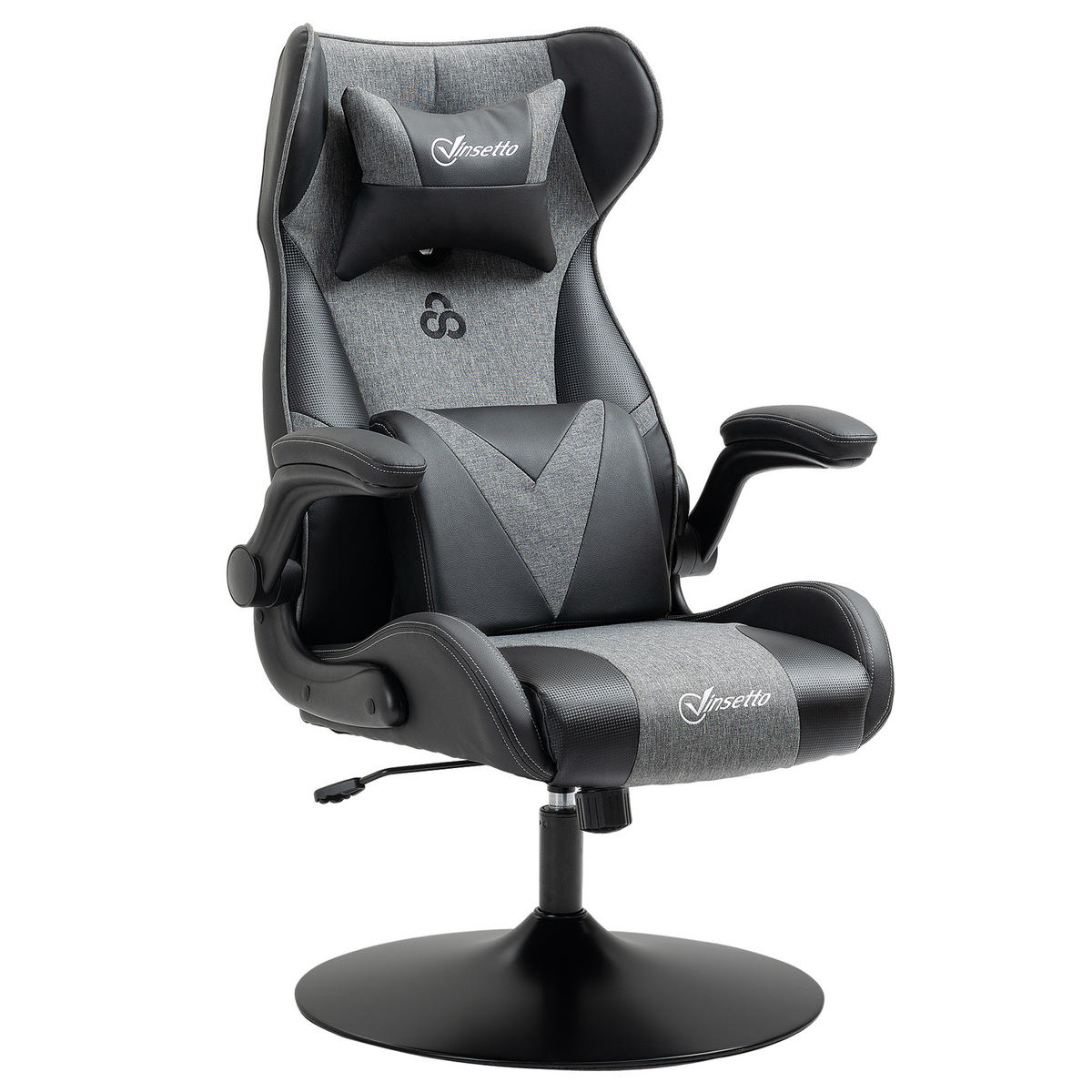 GAMINGSTUHL DE-05190 Höhenverstellbar & drehbar mit klappbaren Armlehnen Schwarz/Grau - Schwarz, Metall (69/118/73cm) - ComfortXL