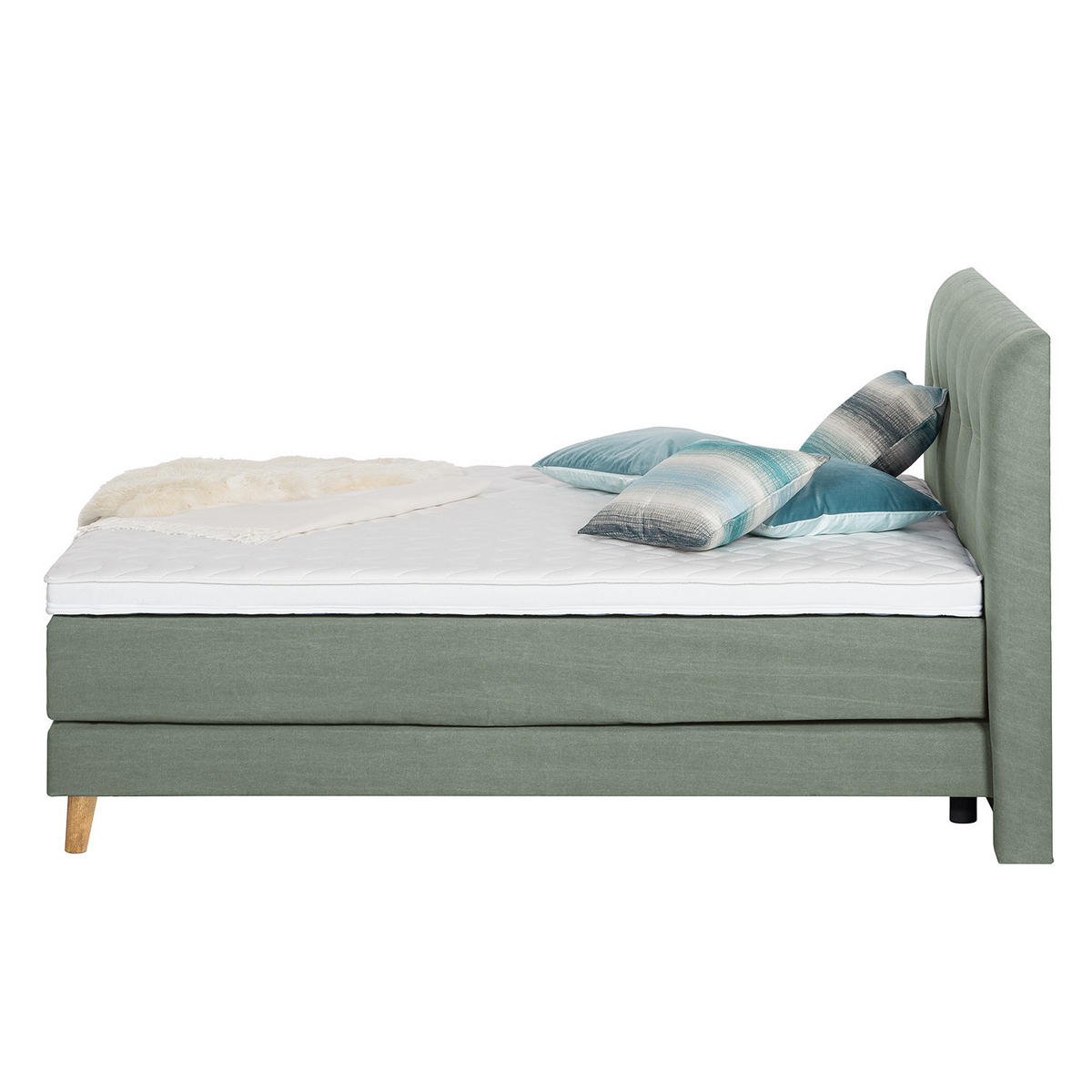 BOXSPRINGBETT - Webstoff - Jadegrün, Naturmaterialien (200/200cm) - home24