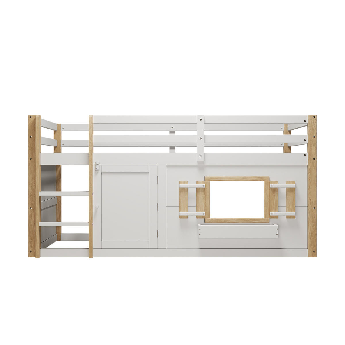 ETAGENBETT 90/200 cm weiß aus Massivholz mit Leiter und Spielfläche - Weiß, Holzwerkstoff (90/200cm) - OKWISH