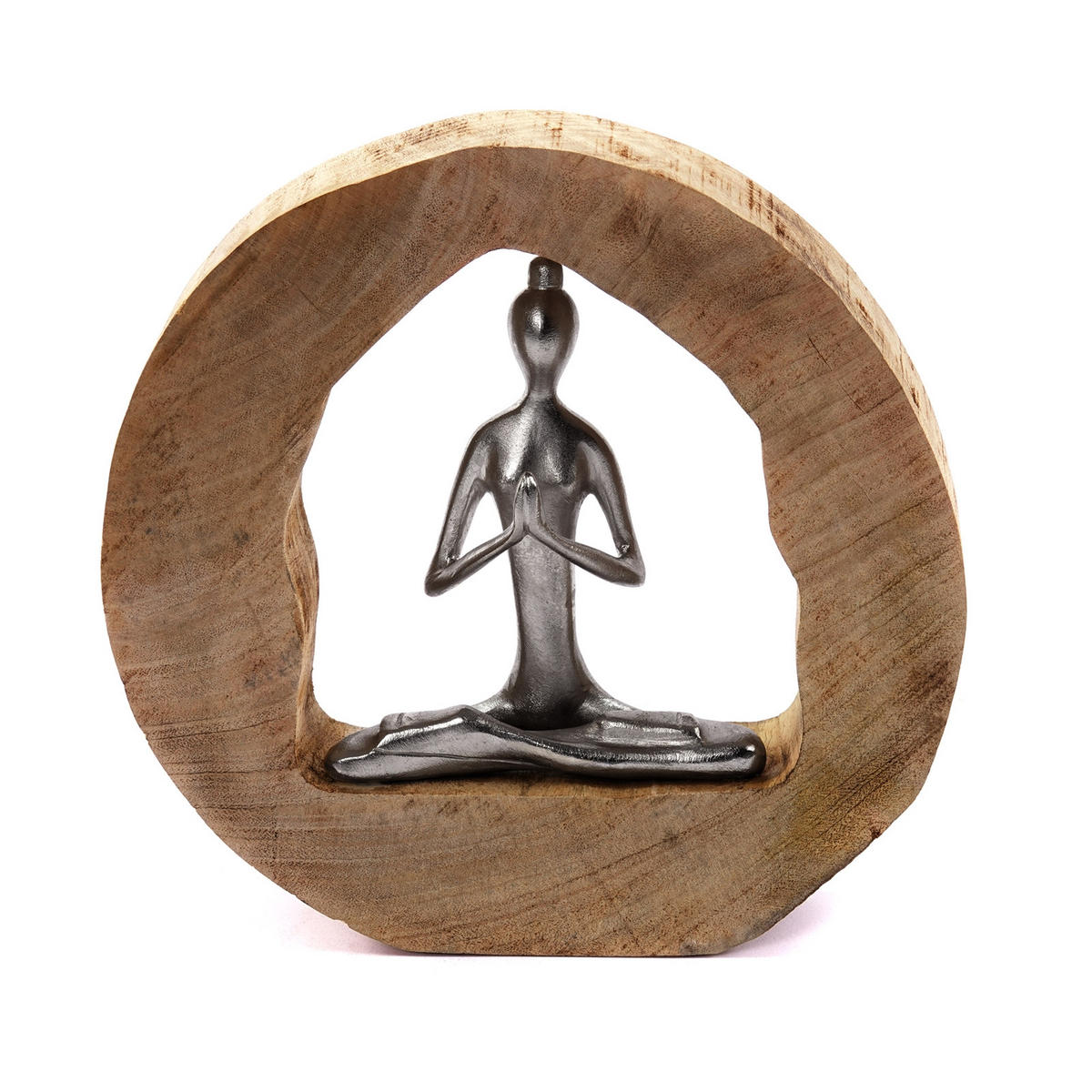 SKULPTUR Yoga Log Mangoholz-Sockel silber-natur - Naturfarben, Holz (28/28/6cm) - CREEDWOOD