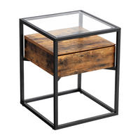 NACHTTISCH Holzoptik Glass Metall Dunkelbraun Schwarz mit Schublade 43x43x54 cm - Dunkelbraun/Schwarz, Glas/Holzwerkstoff (43/54/43cm) - Begryf