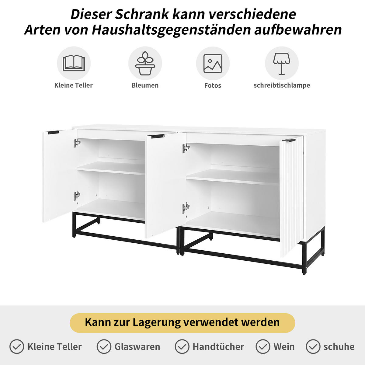 SIDEBOARD Weiß 160/40/80 cm - Weiß, Holzwerkstoff (160/80/40cm) - PANGIVO