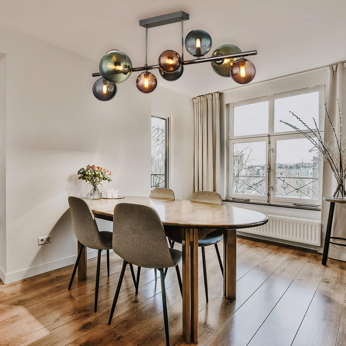 LED DECKENLEUCHTE Glaskugeln grau/petrol/grün/bronze - Multicolor, Glas (87/30/38cm) - Globo Lighting