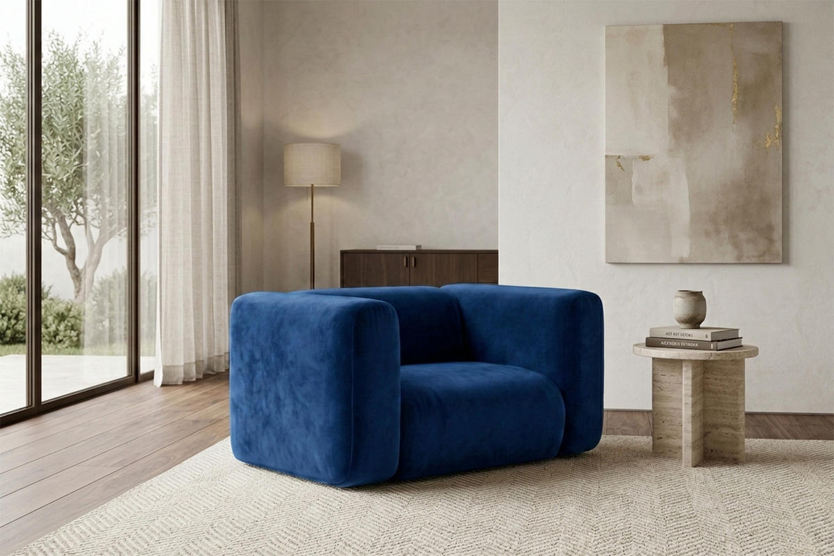 WOHNZIMMERSESSEL Aus Velvet-Stoff Bluvel, Tintenblau, GRETA - Blau, Holz (137/70/89cm) - Kaiser Möbel