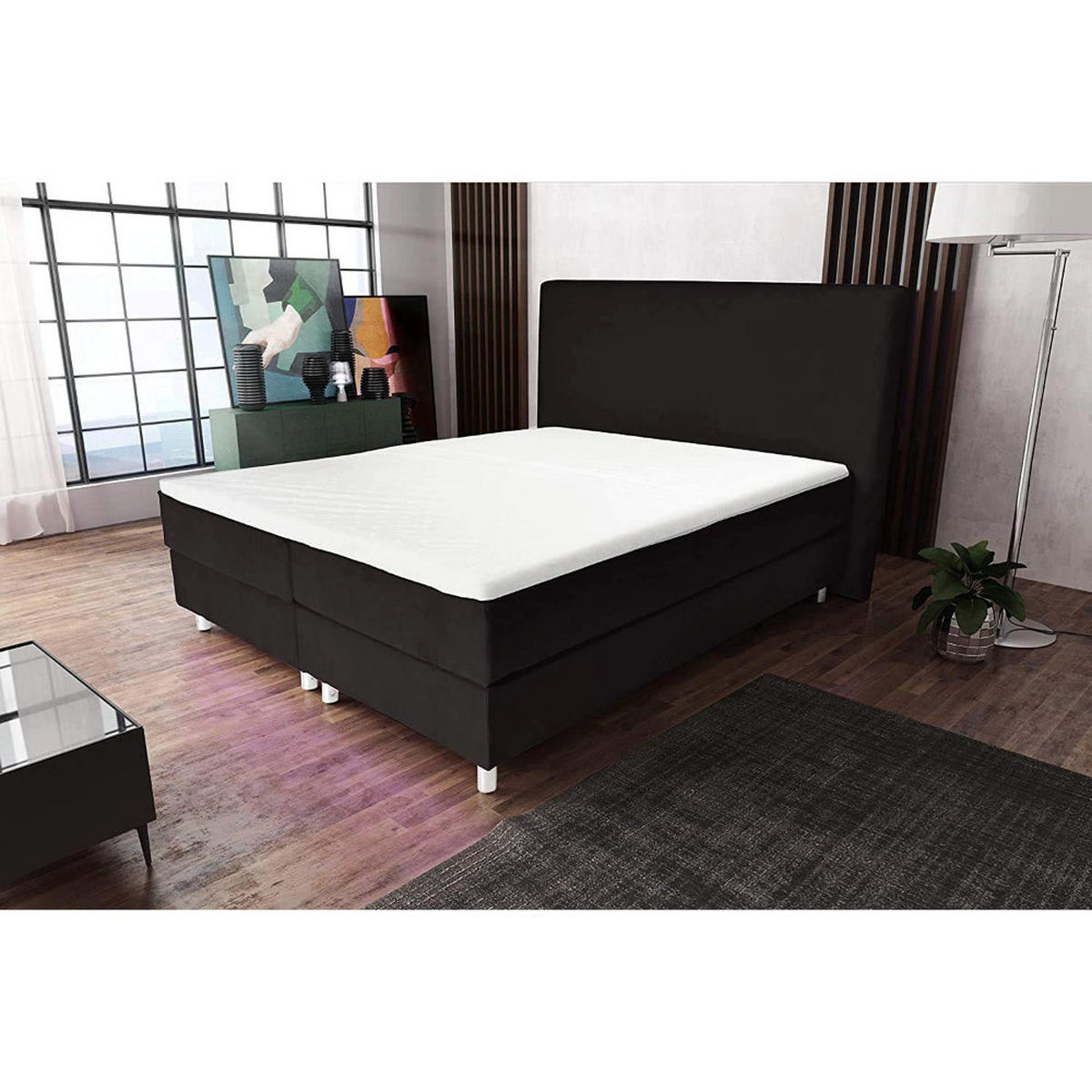 BOXBETT AMELIA mit Luxus 7-Zonen Taschenfederkernmatratze oder Bonellfederkernmatratze in Härtegrad H2, H3, H4 viele Farben und Größen - Schwarz, Holz/Holzwerkstoff (140/200cm) - Best For Home