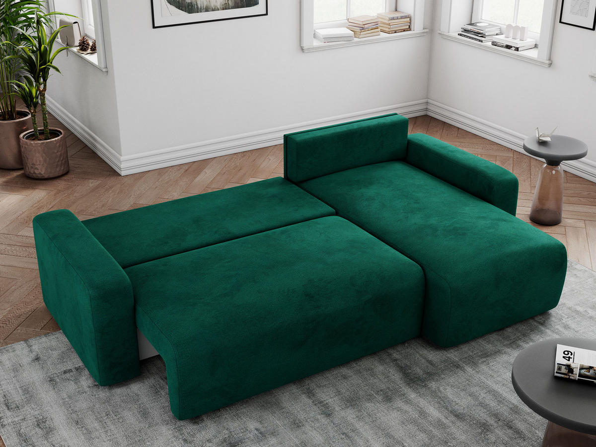 ECKSOFA ARGOS Dunkelgrün Velours - Dunkelgrün/Schwarz, Kunststoff/Textil (245/150cm) - MKS