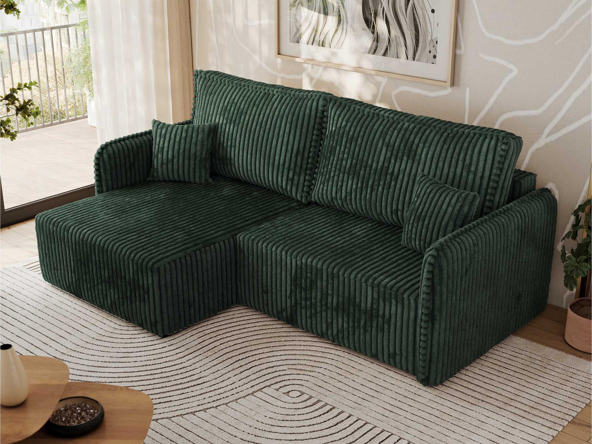 ECKSCHLAFSOFA MESTO L Grün Cord - links - Schwarz/Grün, Kunststoff/Textil (227/147cm) - MKS