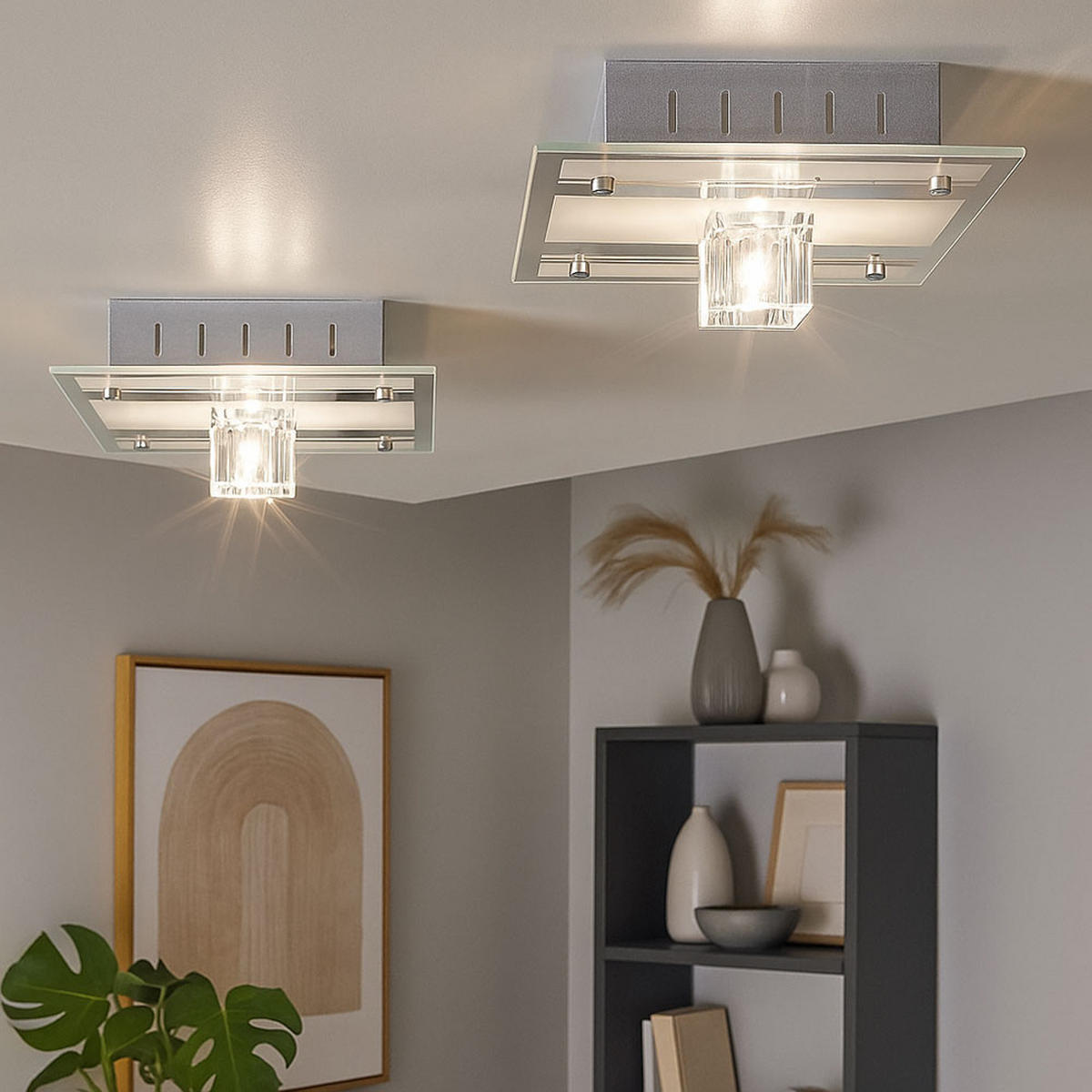 DECKENLEUCHTE Metall Silber kristall 2er Set - Silberfarben, Glas (18/18/8cm)