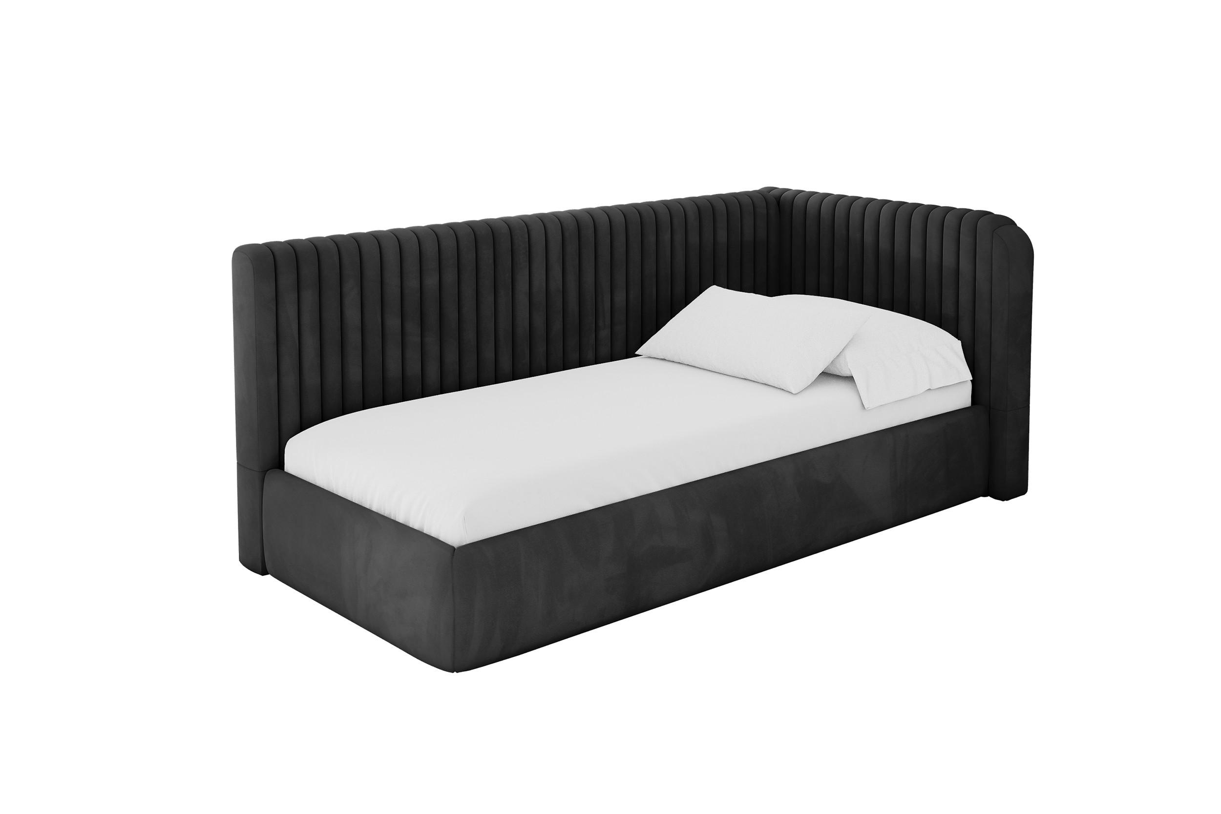 EINZELLBETT Jugendbett mit Bettkasten, Links - AURY 90x200 Schwarz - Schwarz, Holzwerkstoff/Textil (90/200cm) - ALTDECOR