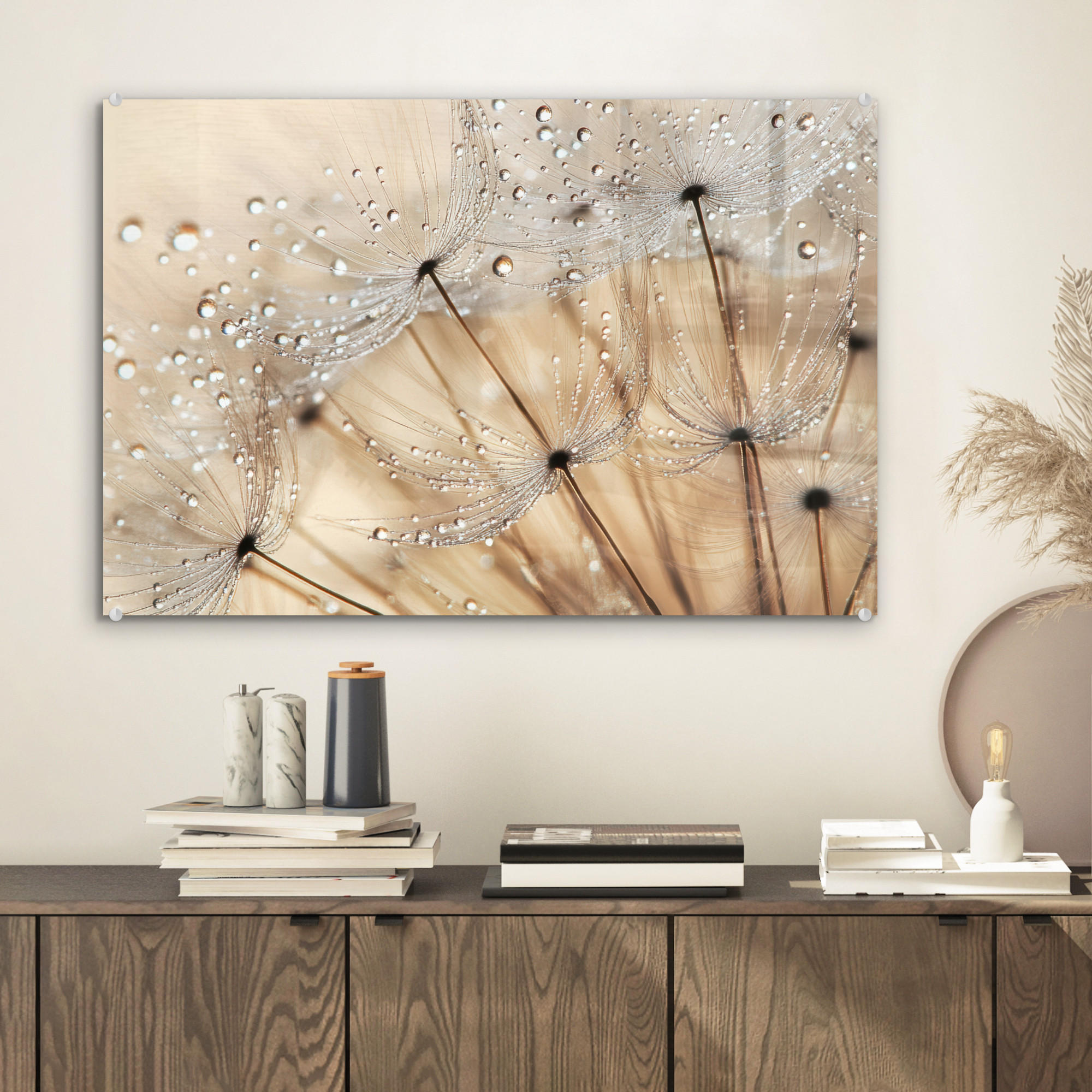 ACRYLGLASBILD Löwenzahn - Abstrakt - Natur - Beige 60x40 cm - Braun, Glas (60/40cm) - MuchoWow