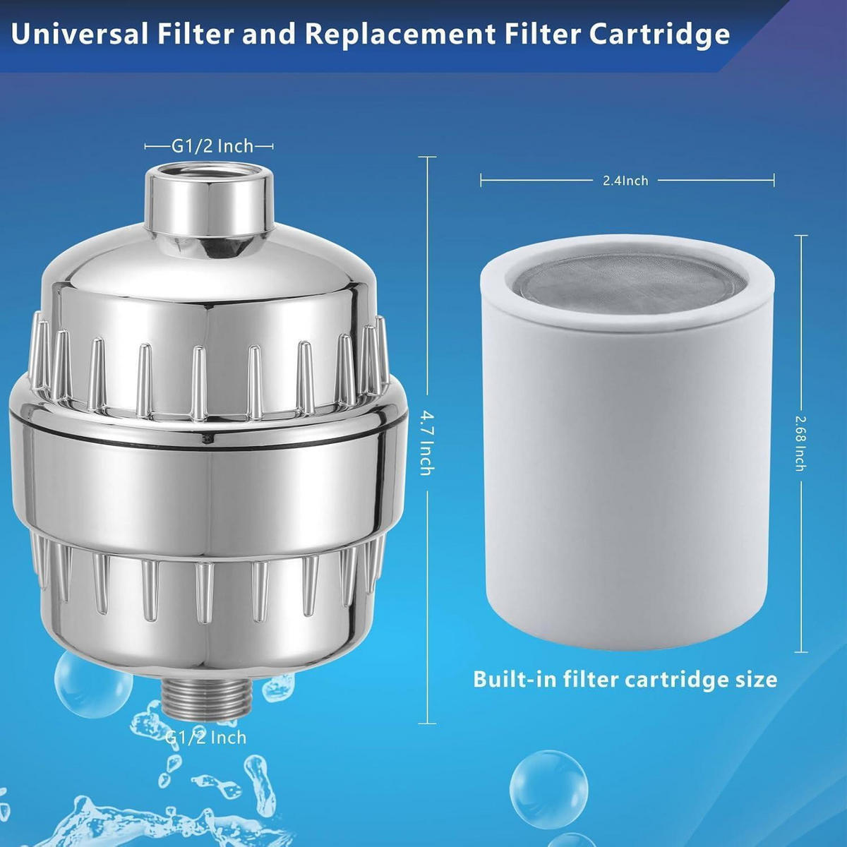 DUSCHFILTER mit 20-stufiger Filtration 15 cm - Silberfarben, Metall (12/15/12cm)