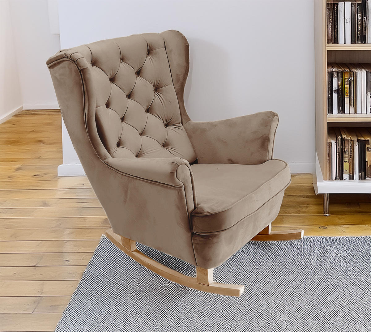 SCHAUKELSESSEL mit gepolstertem Sitz und Armlehnen, 102x81x95 cm, Braun_29813 - Graubraun/Buchefarben, Holz/Textil (81/102/95cm) - DomoHome