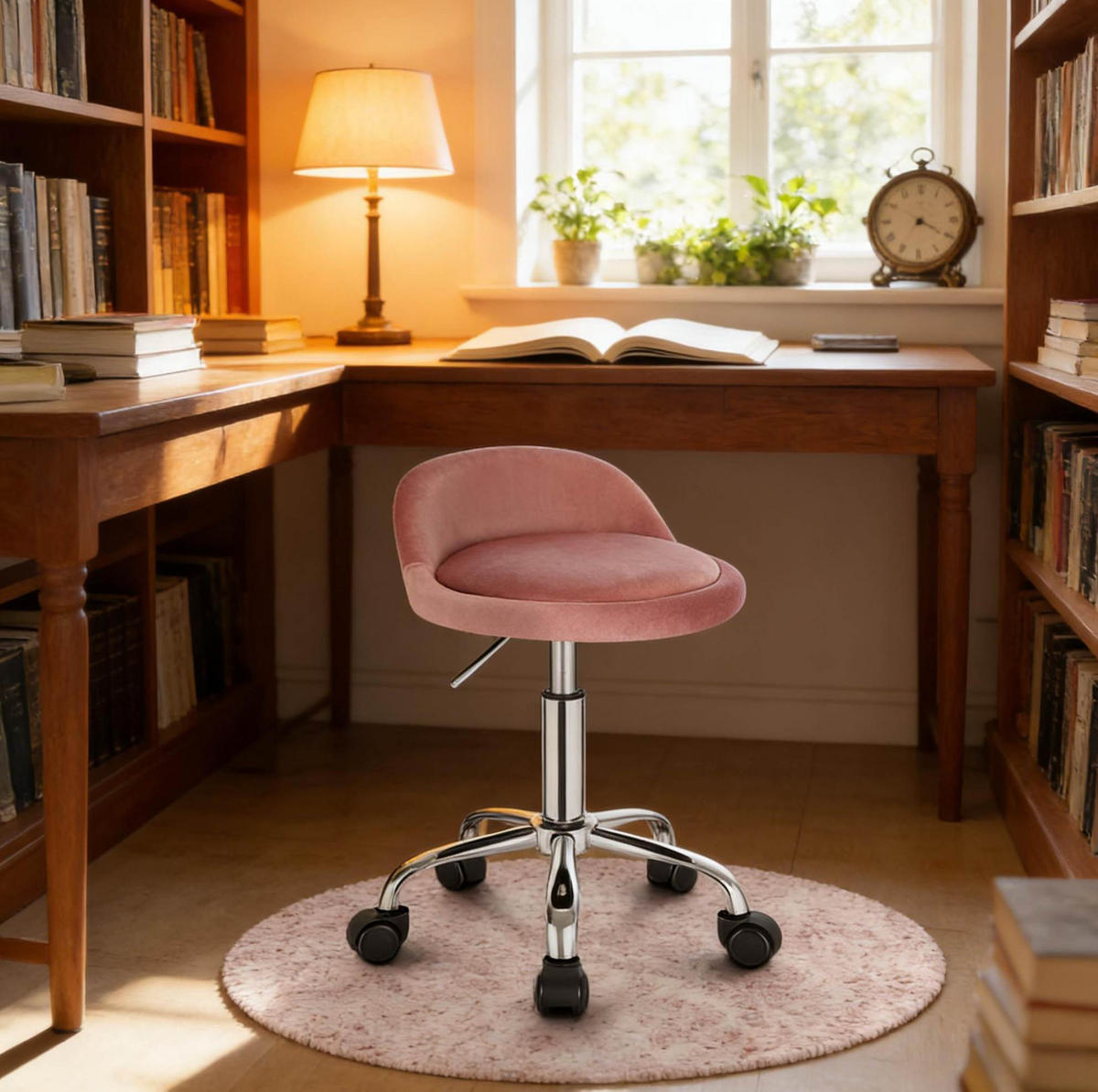 BÜROHOCKER höhenverstellbar 53-65,5 cm Samt Pink - Pink, Metall (30/65.5/30cm) - Meubliv