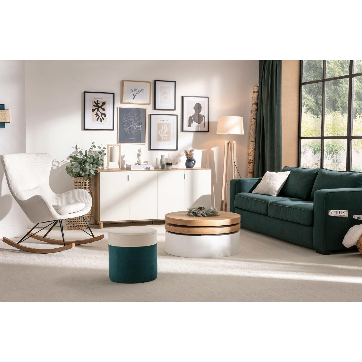 SCHAUKELSTUHL Design Velours Petrol ESKUA - Blau, Kunststoff (104/100/77cm) - Miliboo