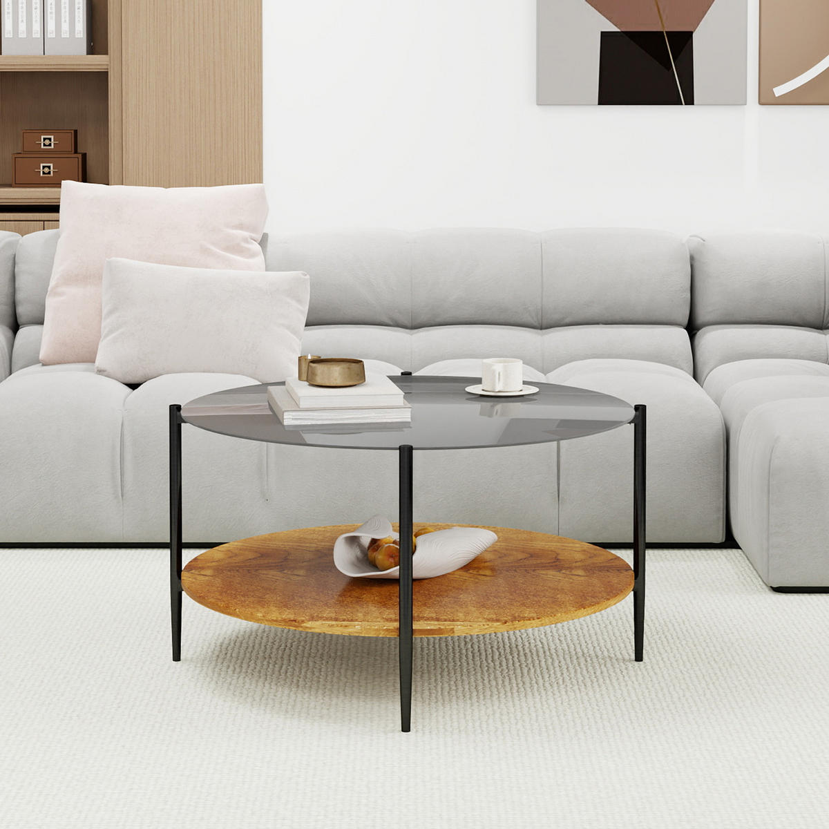 COUCHTISCH Schwarz/Natur, 82/82/45 cm - Schwarz, Glas (82/82/45cm) - PANGIVO