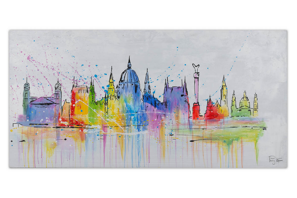 RUČNE MAĽOVANÝ AKRYLOVÝ OBRAZ 120/60 cm, sivý, krajinný motív - sivá, drevo/textil (120/60cm) - KUNSTLOFT