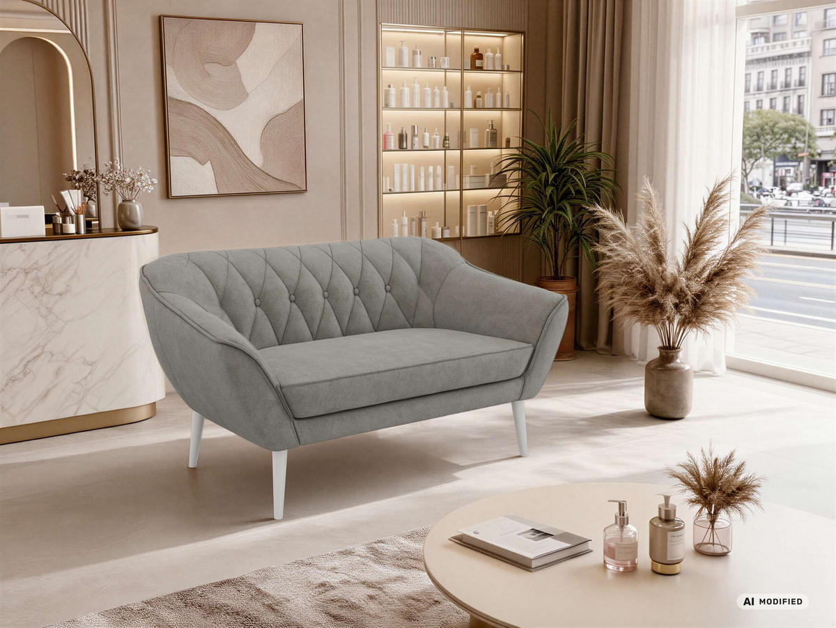 2-SITZER-SOFA PIRS - Grau Stukture - Weiße Beine - Platinfarben/Weiß, Holzwerkstoff/Textil (140/75/74cm) - MKS