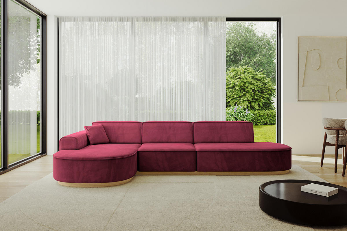 ECKSOFA Ottomane Links MARI-L2-v2 - 328x171x83 cm Bordeaux Velours - Bordeaux, Holzwerkstoff/Textil (328/171cm) - ALTDECOR