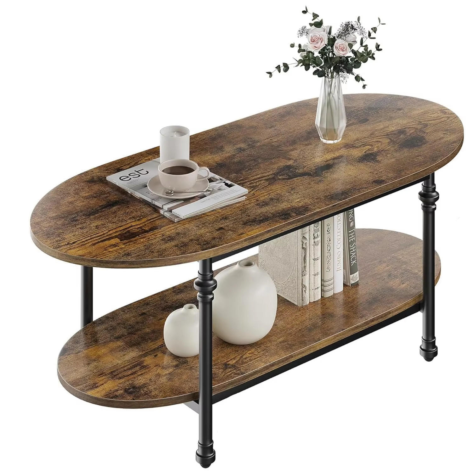 COUCHTISCH oval 2 Ebenen Walnuss Sofatisch - Braun, Holz (120/54/43.5cm) - Kaket