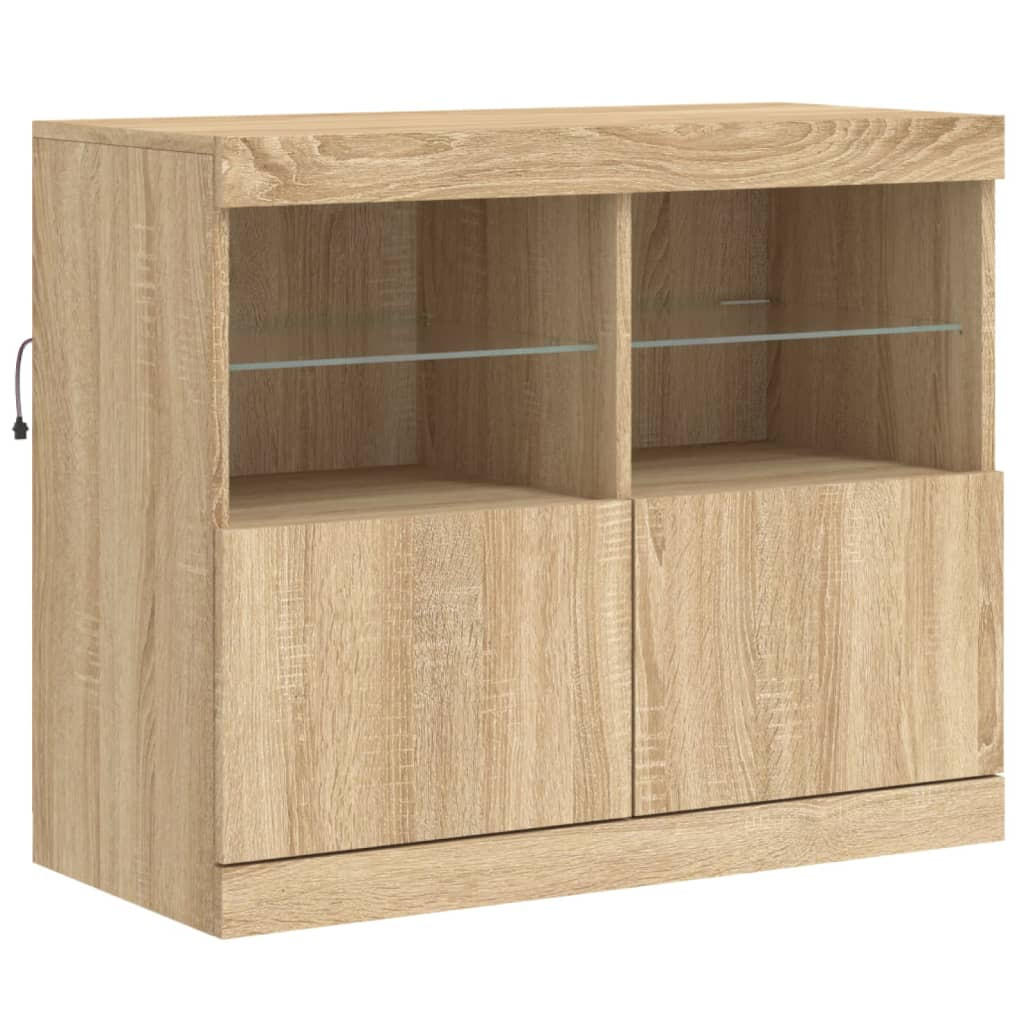 SIDEBOARD mit LED-Licht, 2 Türen 81/37/67 cm aus Holzwerkstoff Sonoma-Eiche Dekor - Sonoma Eiche, Holz (81/67/37cm) - vidaXL