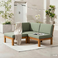 LOUNGEECKE - Webstoff / Akazie massiv - Olivgrün, Holz/Textil (71/73/71cm) - home24