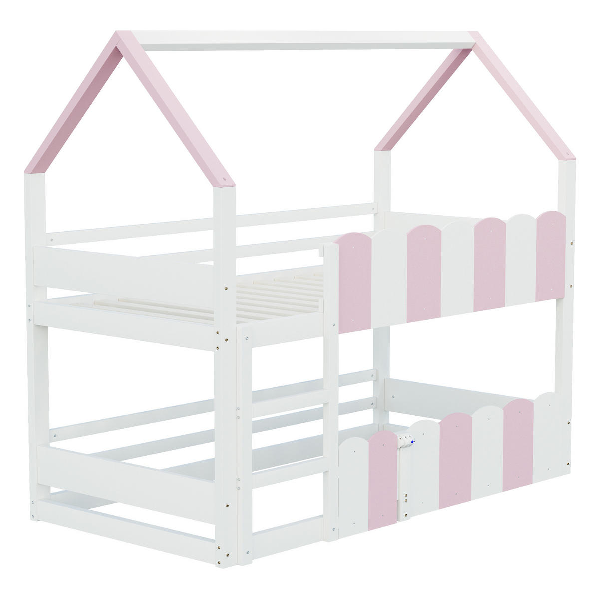 ETAGENBETT 90/200 cm & 90/200 cm in Weiß & Rosa mit Hausdesign - Rosa, Holz/Holzwerkstoff (90/200cm) - WISHDOR