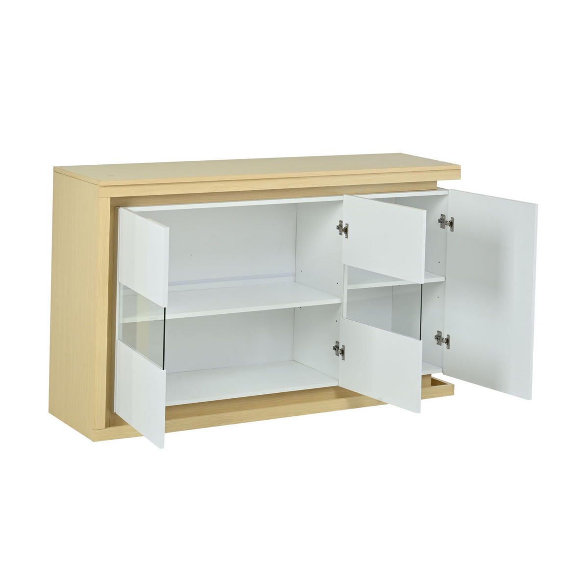 SIDEBOARD 140/40/84 cm Weiß aus Spanplatte mit LED und Glastüren - Weiß, Holzwerkstoff (40/84/140cm) - OKWISH