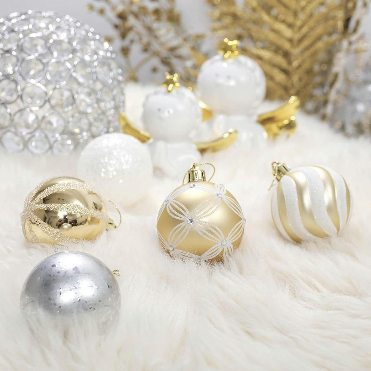 WEIHNACHTSKUGELN 20-teiliges Set 6 cm Kunststoff Gold Weiß - Multicolor, Kunststoff (302/6/242cm)