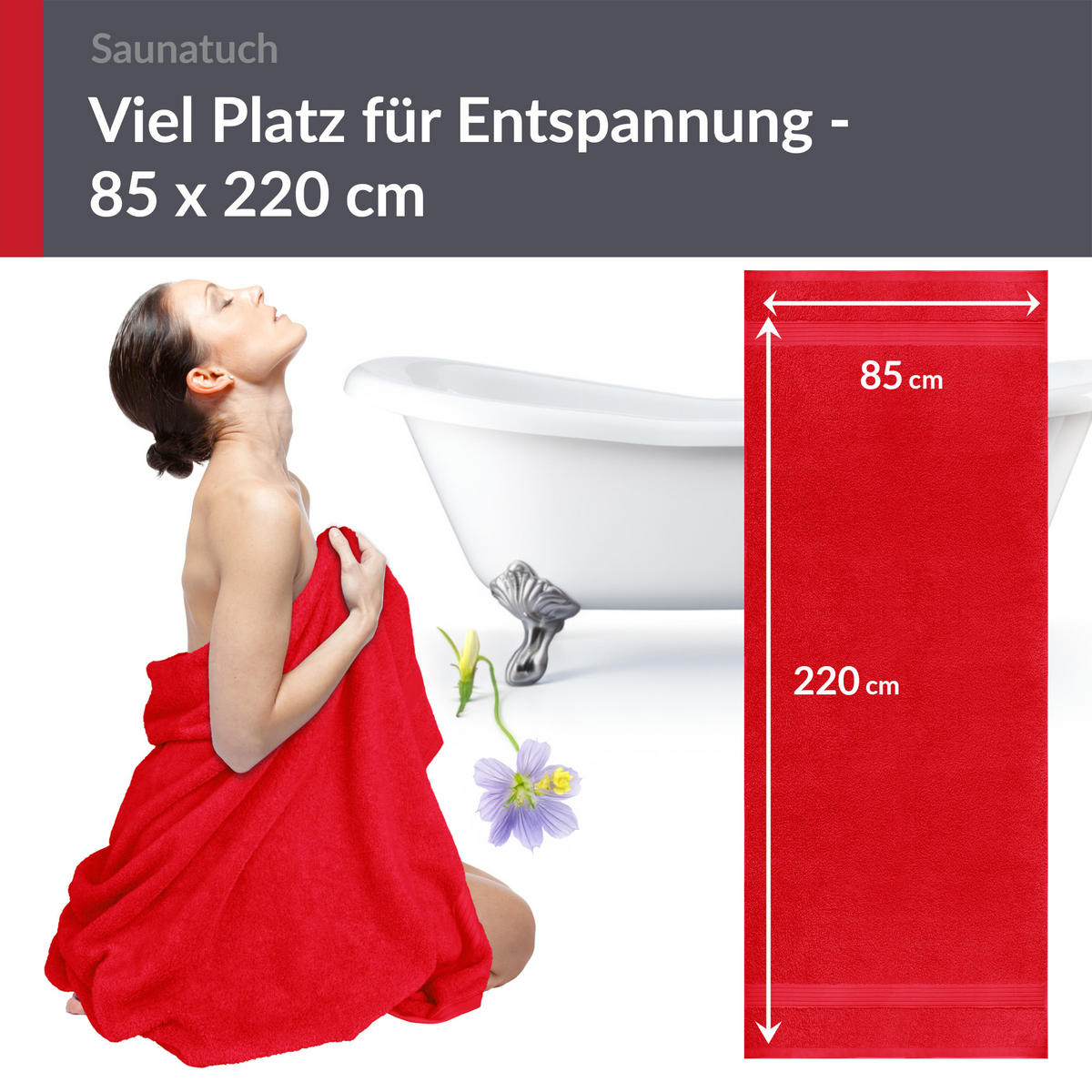 SAUNATUCH Linz Scharlach Rot 85x220 cm - Rot, Textil (85/220cm) - Lashuma