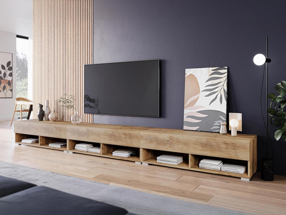 TV-LOWBOARD A300 mit weißer LED Beleuchtung - Braun, Holzwerkstoff (300/32/33cm) - MIRJAN24