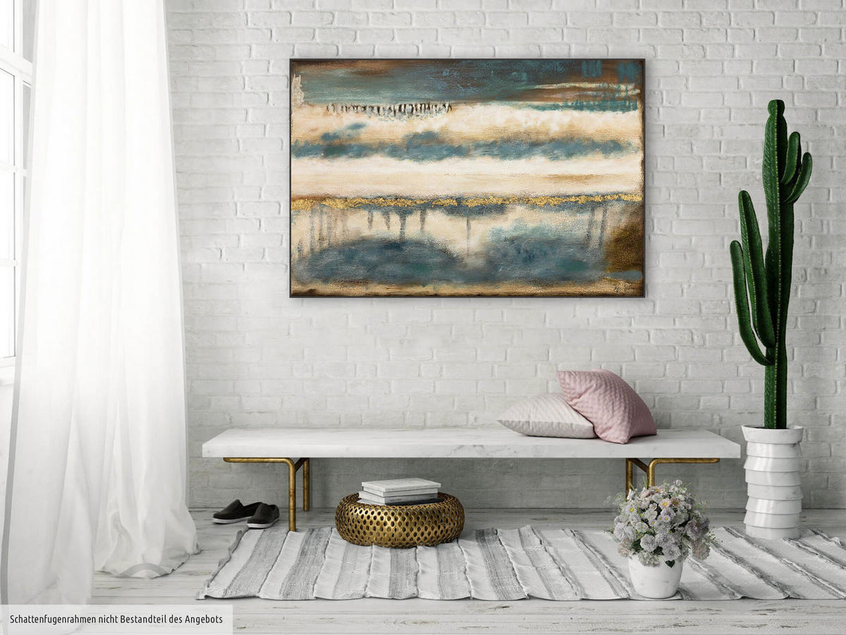 ACRYLBILD HANDGEMALT 120/80 cm - Blau/Beige, Holz/Textil (1.4/80cm) - KUNSTLOFT