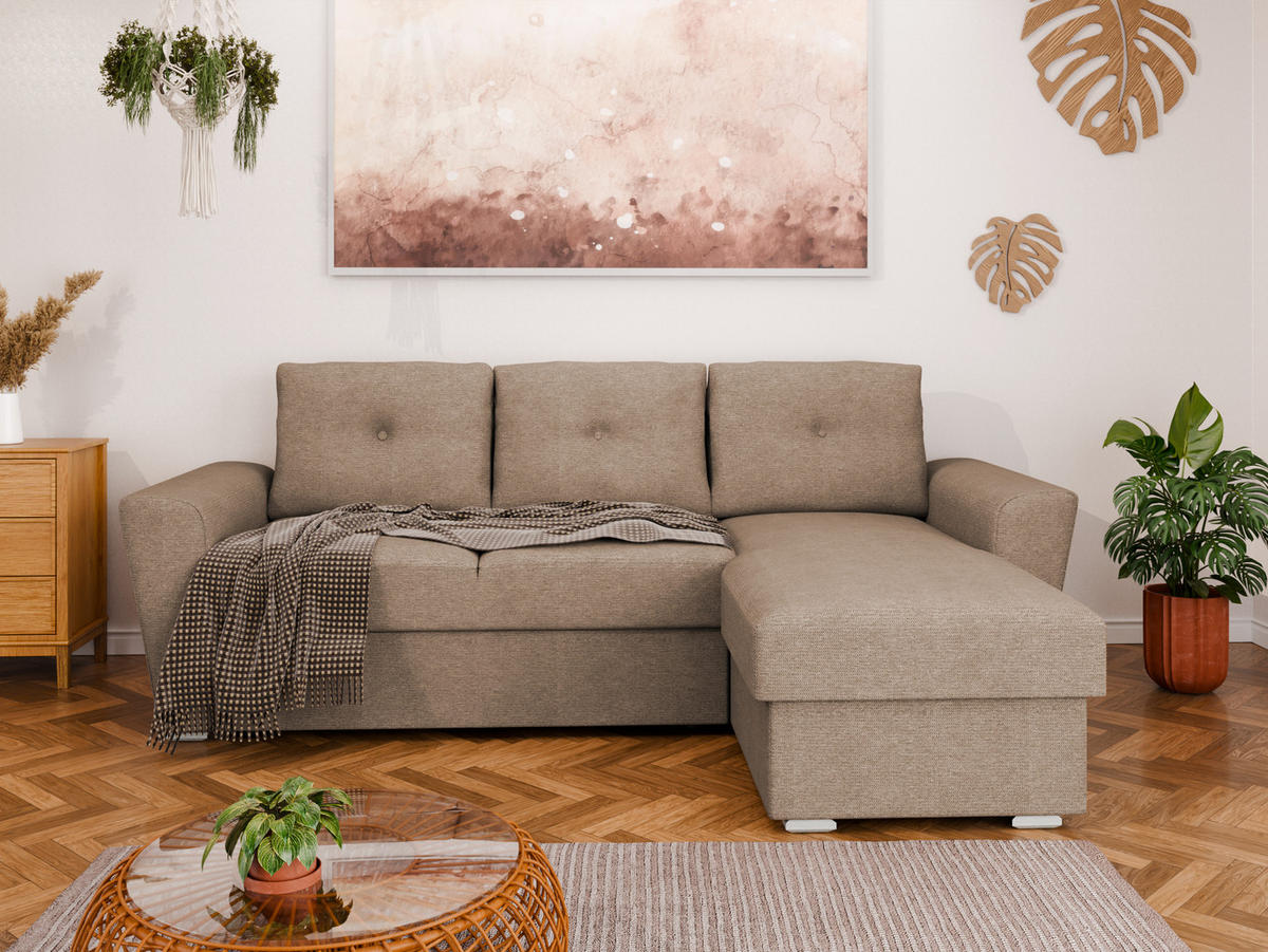ECKSOFA Bellano Ecksofa L-Form- links oder rechts montierbar, braun - Braun, Holz (243/156cm) - Panda Möbel