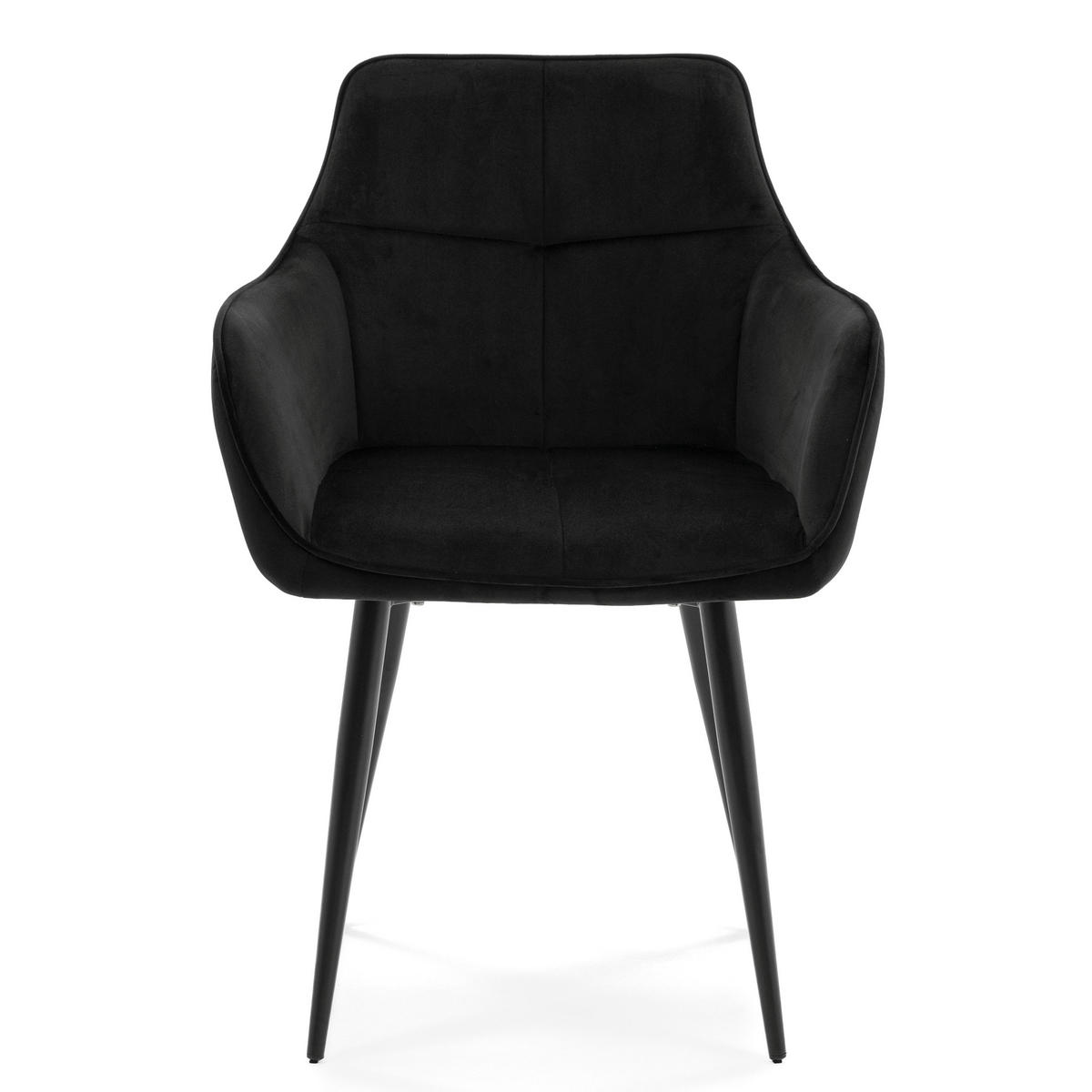 STUHL QUATTRO gepolstert mit Steppung - schwarz - Samt Velours - Schwarz, Textil/Metall (58/88/58cm) - NEW HOME