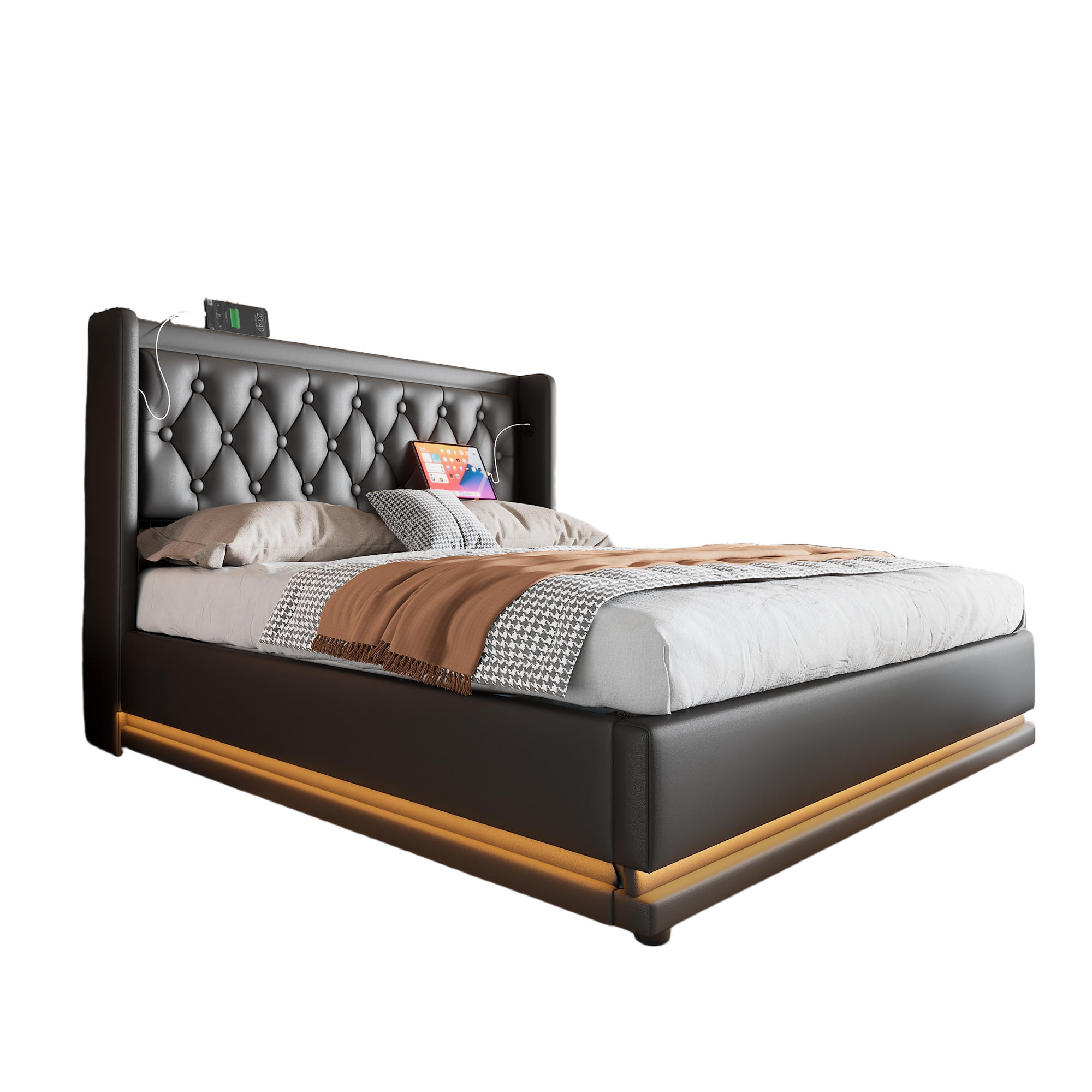 Okwish Polsterbett Schwarz 160x200 cm